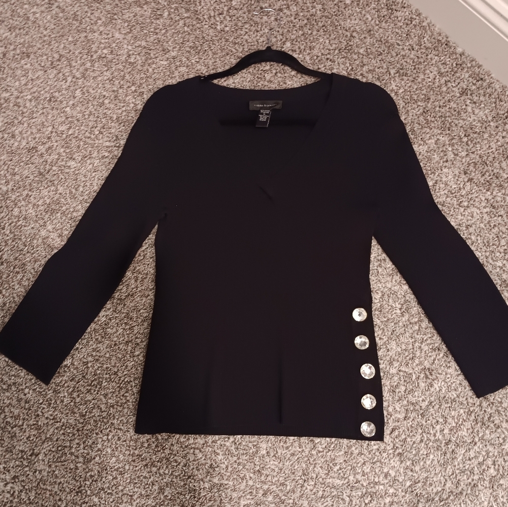 Ribbed Black V-neck top